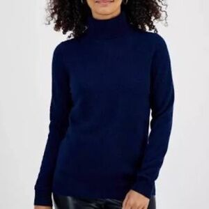 Macy's Charter Club 100% Cashmere Turtleneck Sweater L MSRP $119 Navy Blue